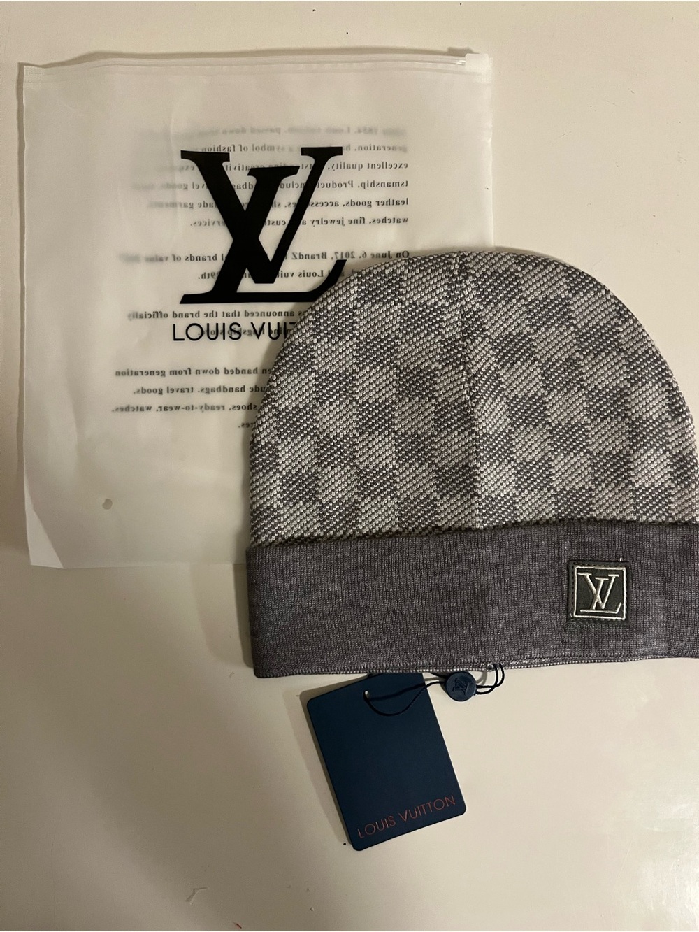 Louis Vuitton Grey Checkered Knit Beanie